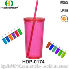 Promotional Plastic Drinking Bottle, BPA Free Cups with Straw (HDP-0174)